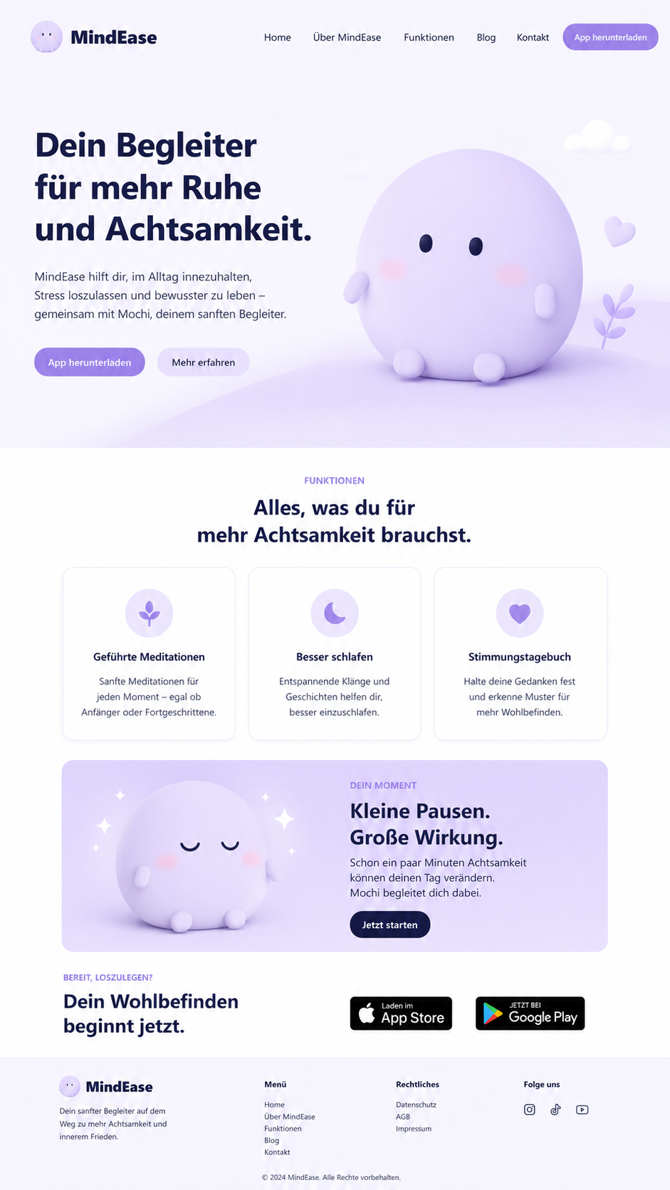 MindEase website mockup